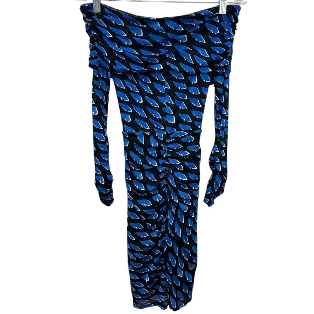 Diane Von Furstenberg ‘Ganesa’ Mini Dress Off-Shoulder Mesh Ruched Black X-Small - Picture 3 of 12